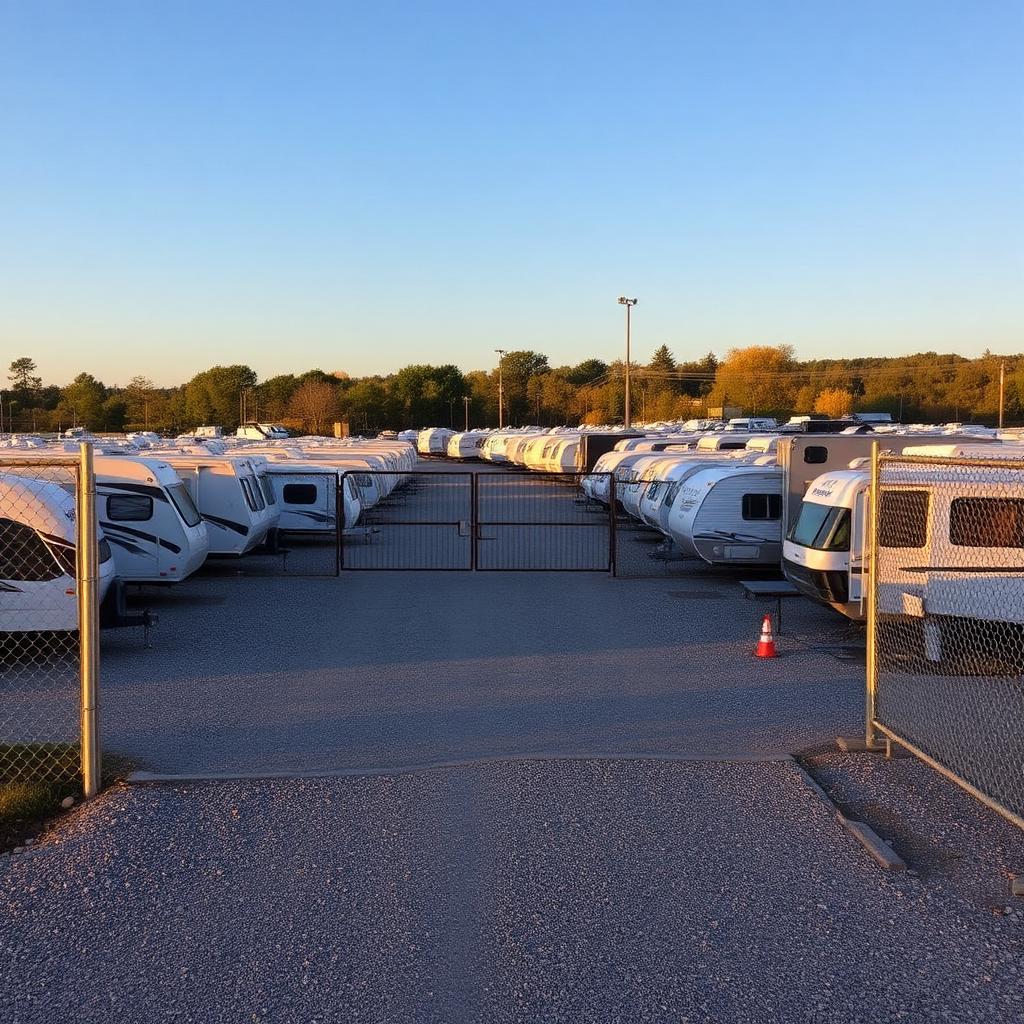 Auburn outdoor gated storage lot with RVs and trailers